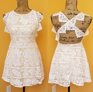 Meng Haute Couture white lace cross back dress I20